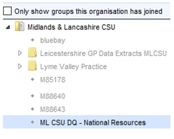 Image showing Midlands and Lancashire CSU group with 'National Resources' highlighted